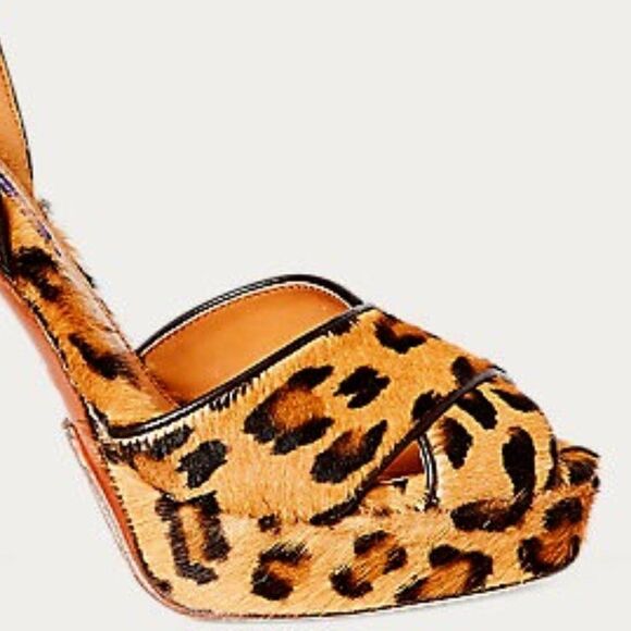 Ralph Lauren Collection Leopard Print Kelsey Pony Hair Calf Platform Sandal - Picture 14 of 16